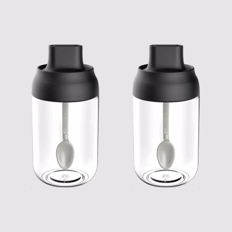 2pcs 250ML Oil Bottle Moisture-proof with Lid Spoon Pepper Jar Salt Shaker Combination Glass Kitchen Dining Seasoning Bottle