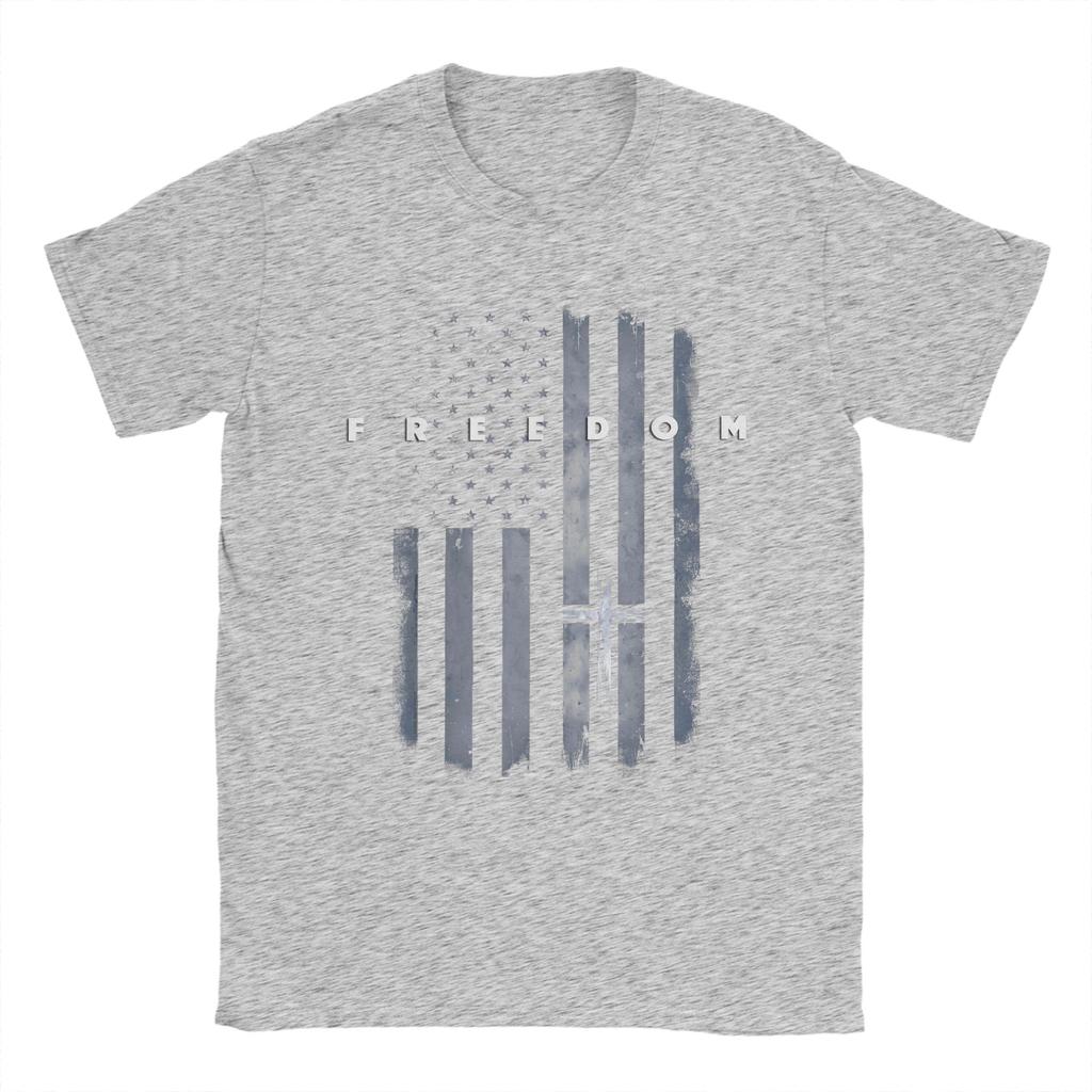 Unisexs TShirts Grunge American Flag and Cross Faith Family Freedom Casual Cotton Tee Shirt Short Sleeve T Shirt Round Neck Tops