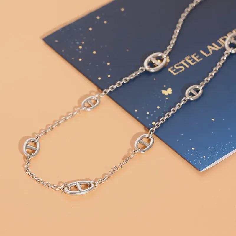 Sterling Silver Pig Nose Necklace: Retro Thai Silver Design, Simple Korean Style, Versatile Ladies' Fashion, Personality Trend Jewelry.