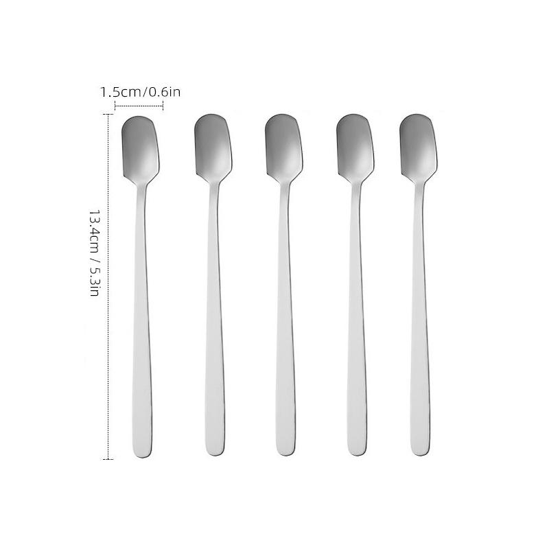 Stainless Steel Square Head Long Handle Spoon - Bar & Cocktail Mixing, Stirring for Coffee, Tea, Iced Drinks, Perfect for Mugs