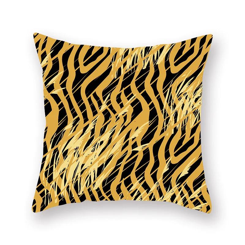 Decorative Throw Pillows Case Polyester Black Gold Geoetric Wave Cushion Cover For Sofa Home Car Bedroom 45X45Cm