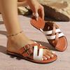 2025 Summer Women's Wedge Flip Flops: Cross Strap, Leather Buckle, Thick Sole, Color Block Sandals, Large Size