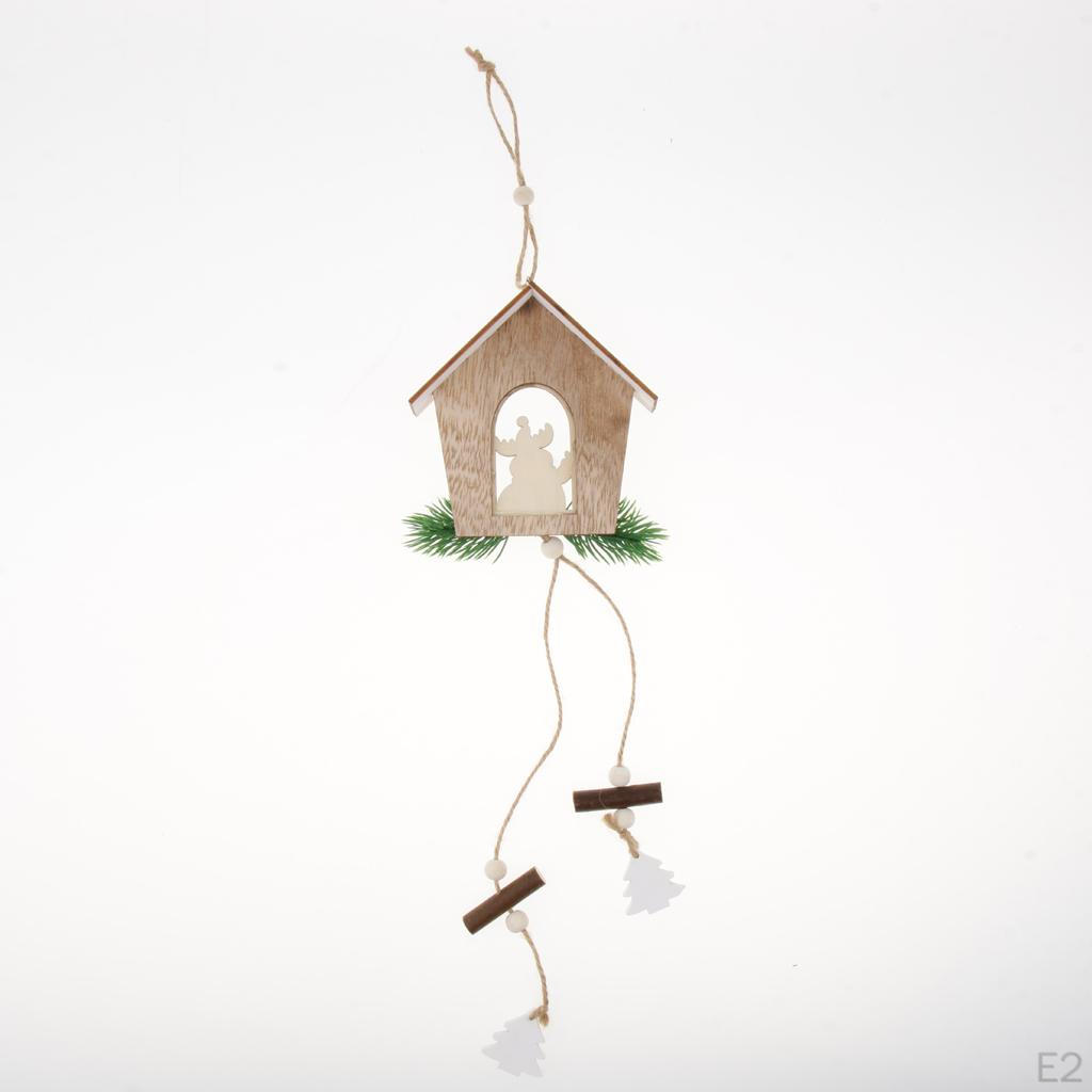 Christmas Ornament Wooden House Door Showcase Tree Hanging Pendant