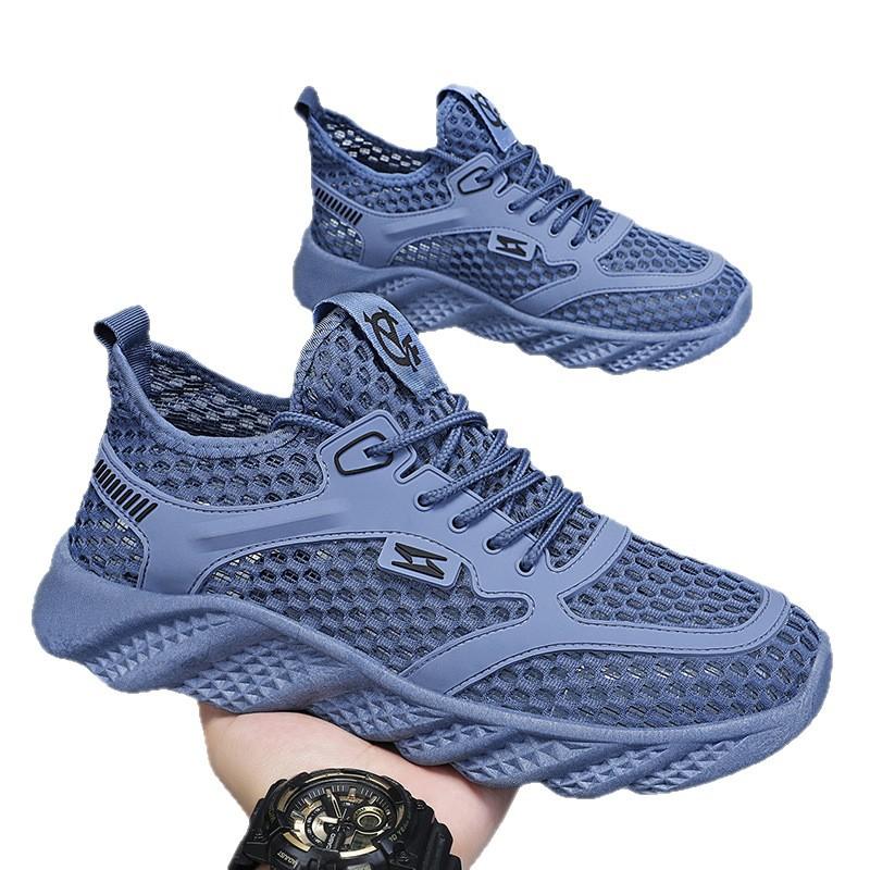 Summer men's shoes new breathable hollow mesh shoes men's trend versatile thick-soled fly-woven sports shoes casual shoes