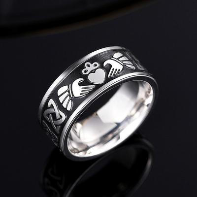Ring i rustfritt stål, unisex punk motesmykker, asiatiske smykker med kjærlighetskrone.