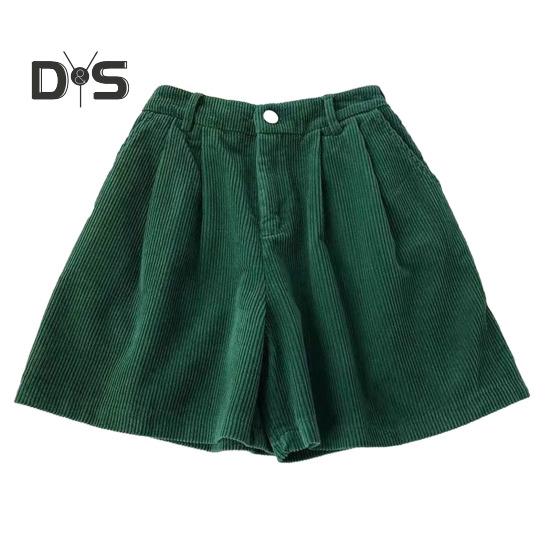 Vintage-Cord-Damen-Shorts, elastisch, hohe Taille, Knopf, Reißverschluss, Shorts, Taschen, weites Bein, kurze Hose