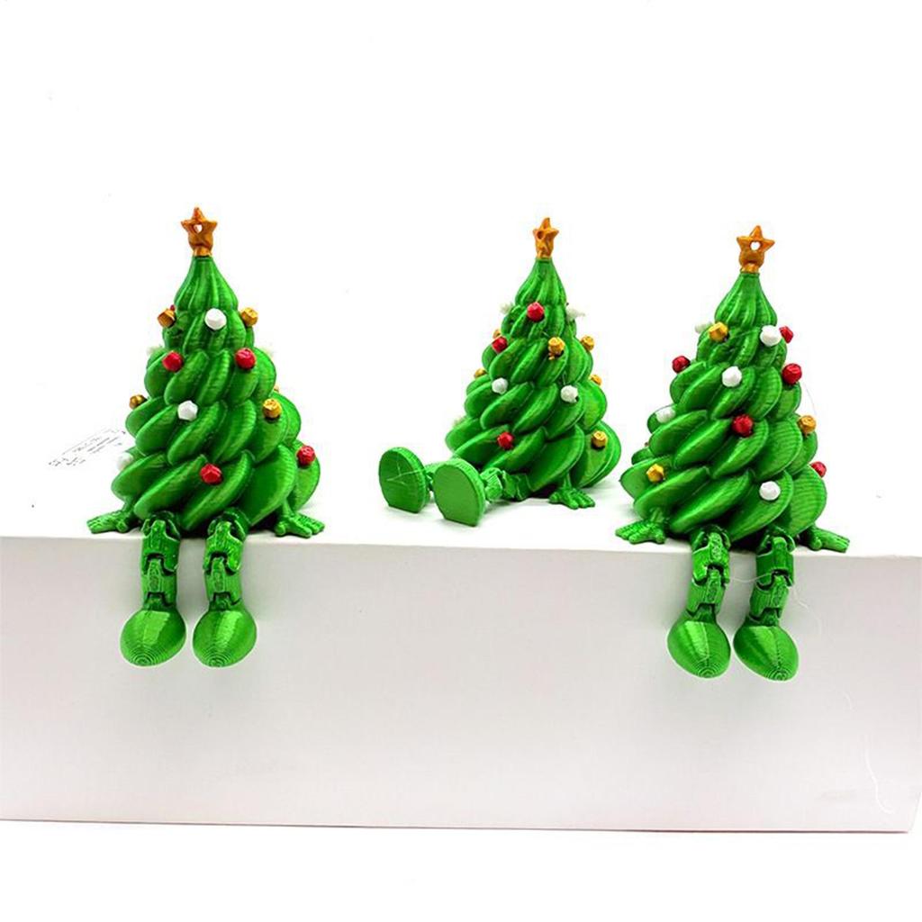 Table Top Christmas Tree 3D Printed Toys Cute Figurines with Articulated Legs Statues Ornaments for Office Festive Desktop