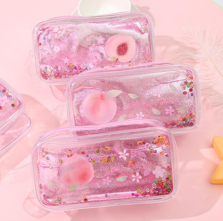 

Милый прозрачный пенал Quicksand с изображением авокадо, мультяшный персиковый пенал большой емкости, канцелярский чехол, переносная косметичка