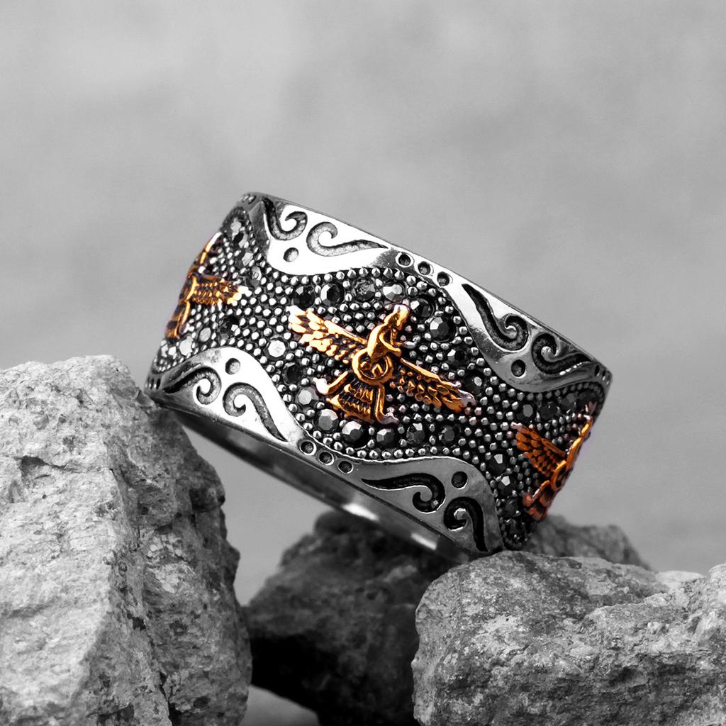 Ancient Historical Persia Zarathustra Stainless Steel Men Rings Luxury Punk HipHop for Biker Jewelry Creativity Gift