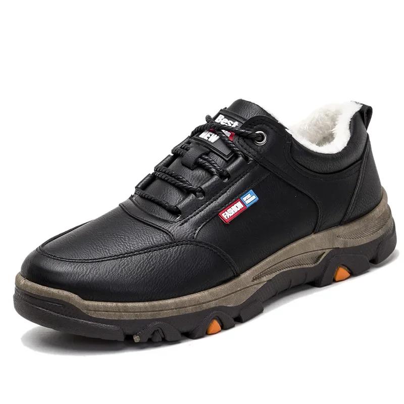 Hiking Sneakers Shoes for Men Breathable Outdoor Trekking Sport Men's Shoe Climbing Walking Pu Leather Sneakers Plush Warm2024
