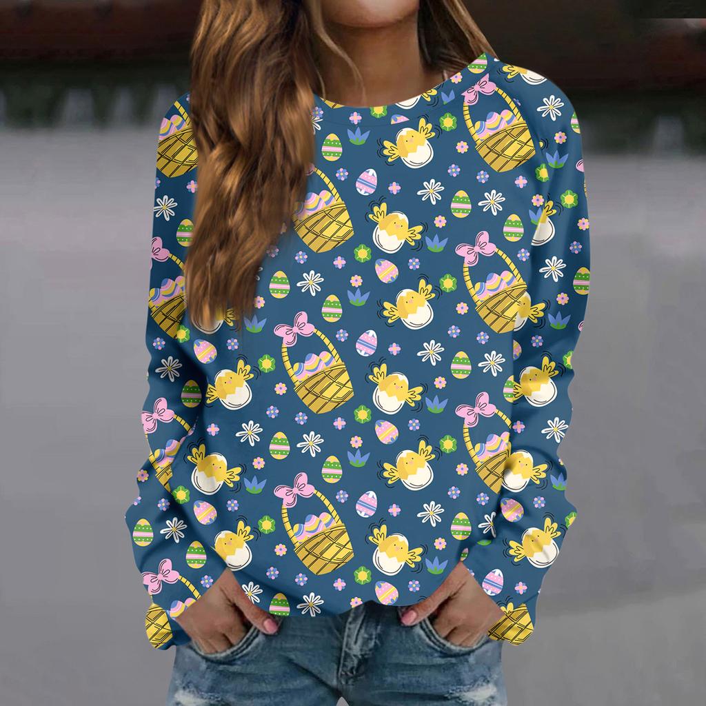 Dámská módní ležérní mikina s dlouhým rukávem a potiskem, kulatý výstřih