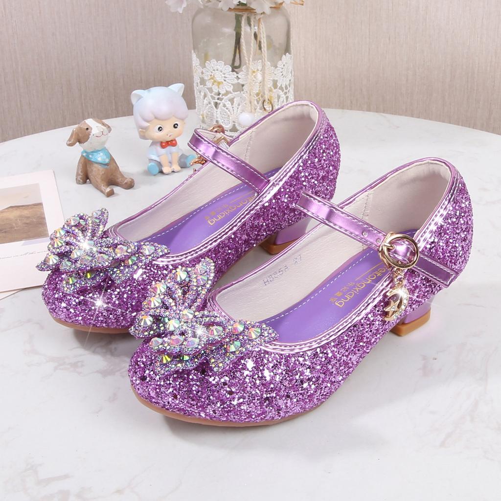 Mädchen-High-Heel-Schuhe 2026 Neue Prinzessinnen-Schuhe für kleine Mädchen, Tanzflats, mit Kristallen verzierte Kinder-High-Heels mit weicher Sohle