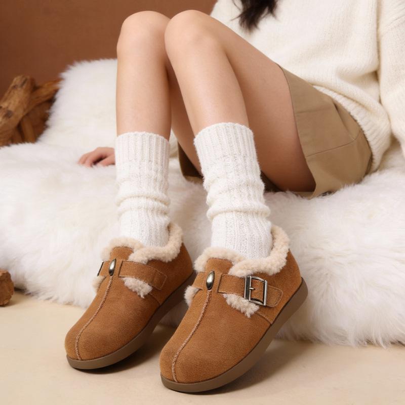 Winter retro velvet thickened flat-bottomed Birkenstocks women's non-slip plush inner warm cotton shoes versatile casual shoes