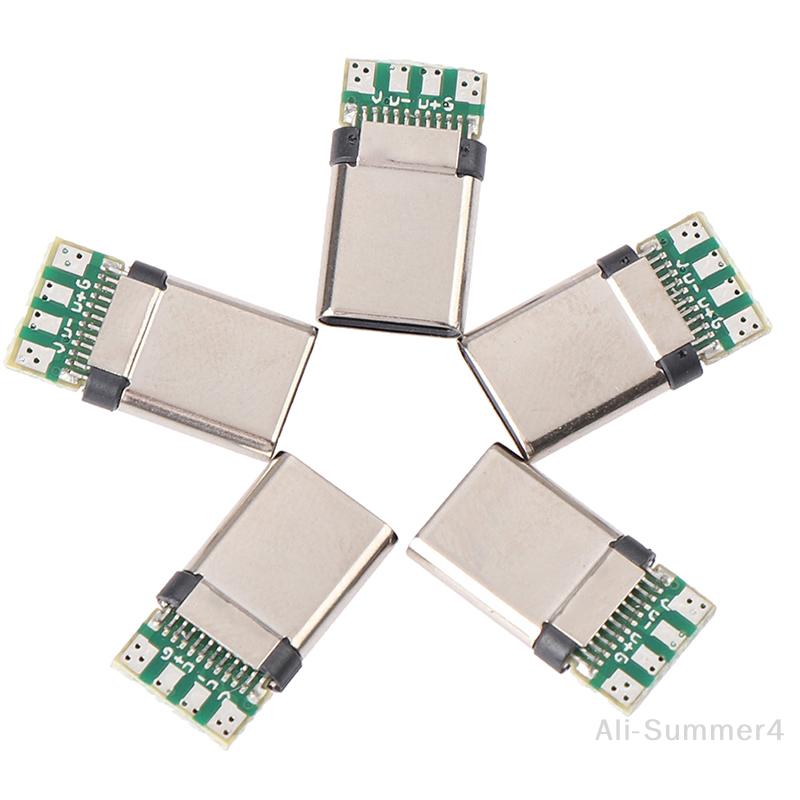 5Pcs USB 3.1 Type C Male DIY Solder Plug Connector Socket Attached PC Board