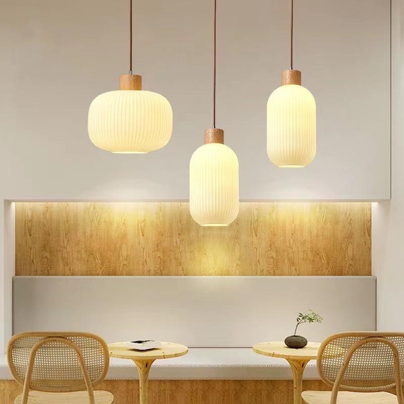 Japansk Stil Tre Restaurant Pendellampe Nordisk Minimalistisk Krem Gjestgiveri Bar Disk Soverom Sengegavl Glass Pendellampe