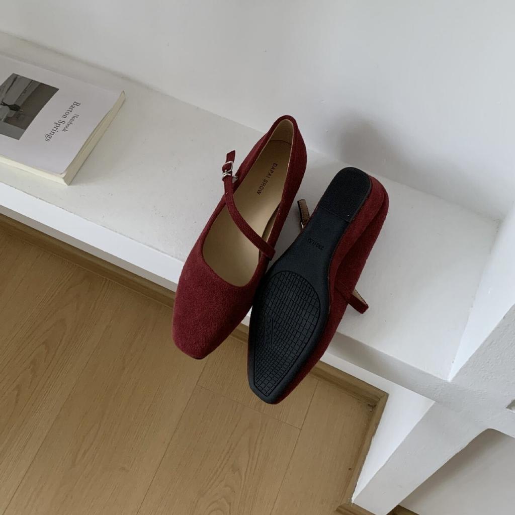 DAPAI SHOW Wedge Heel Retro Shallow Mouth Mary Jane Shoes Women's French One-word Buckle Strap Square Head Single Shoes Versatile Shoes Women