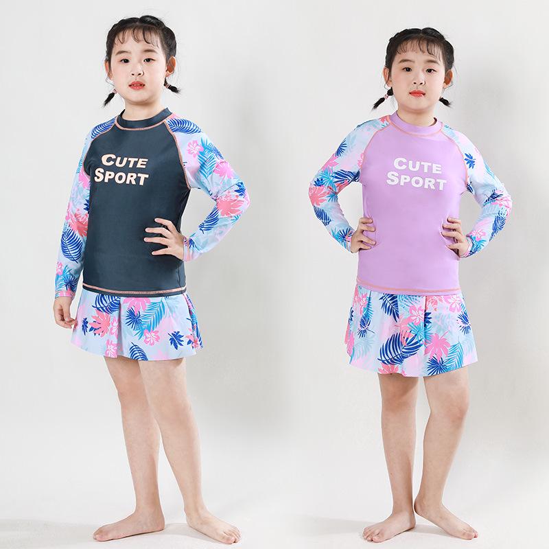 Plus Size Girls' Sun Protection Swimwear, Quick-Dry Split Design for Big Kids