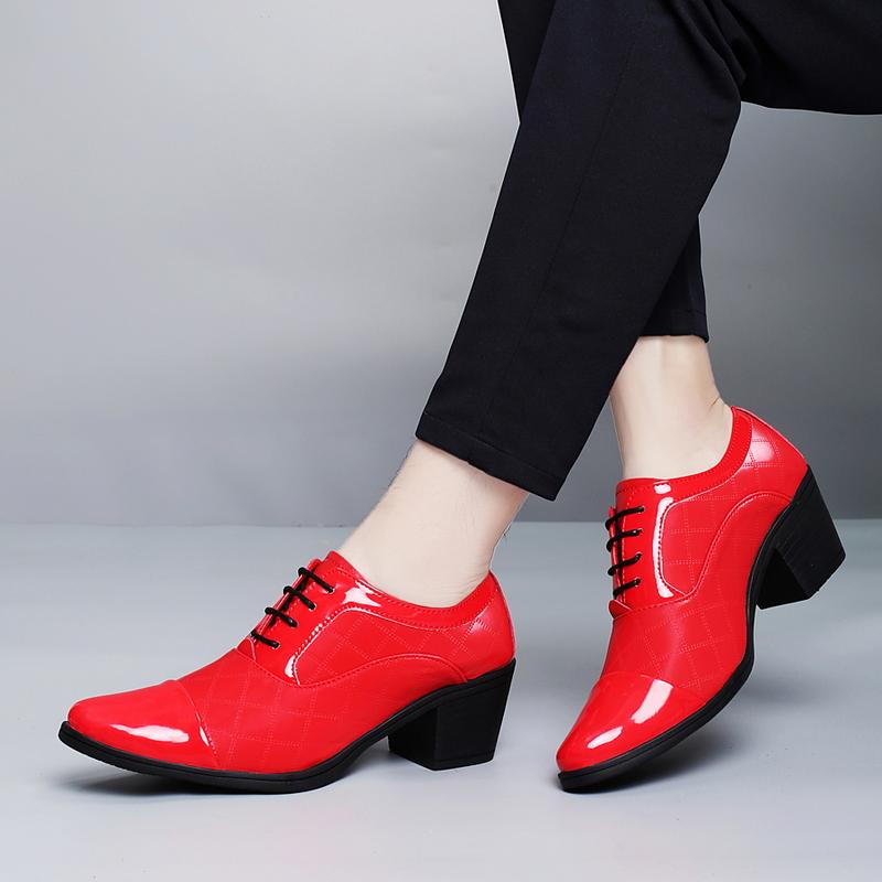 Uomo Tacco Alto Rosso Wingtip Pelle Nera Derby Abito da Sposa Danza Business Formale Scarpe da Ascensore Scarpe Rialzanti Taglie Forti