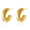 Vintage French Twisted 18k Gold Plated Brass Stud Earrings Fashion Jewelry For Women