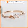 Huitan Women Fashion White Cubic Zircon Cute Leaf Wedding Engagement Ring Temperament Sweet Female Accessories Statement Jewelry