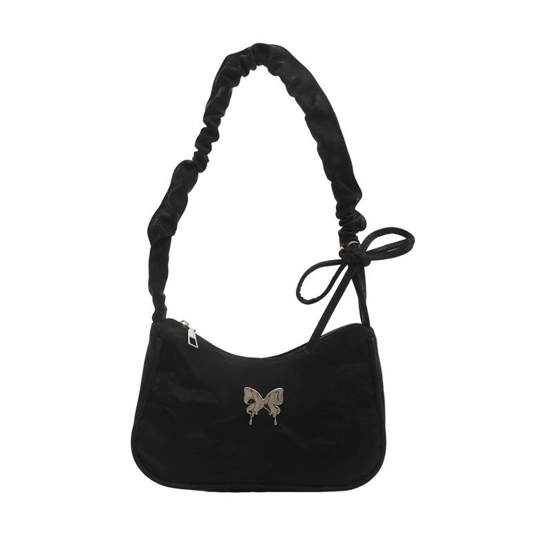 

Корейская версия плиссированной сумки на плечо с бабочкой, женская сумка на одно плечо, сумка под мышкой, 2024, новый иностранный стиль, однотонная повседневная сумка-мессенджер прилив чёрный