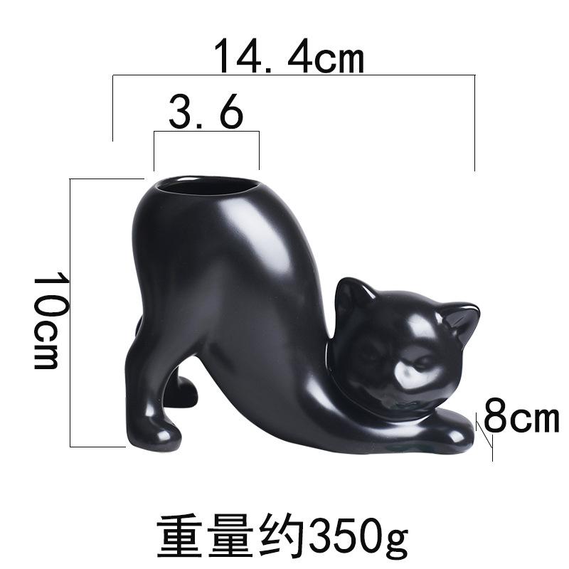 Creative Column Black Cat Flower Pot Ceramic Cartoon Animal Creative Succulent Monkey Tail Column Cactus Green Plant Flower Device As pictured: