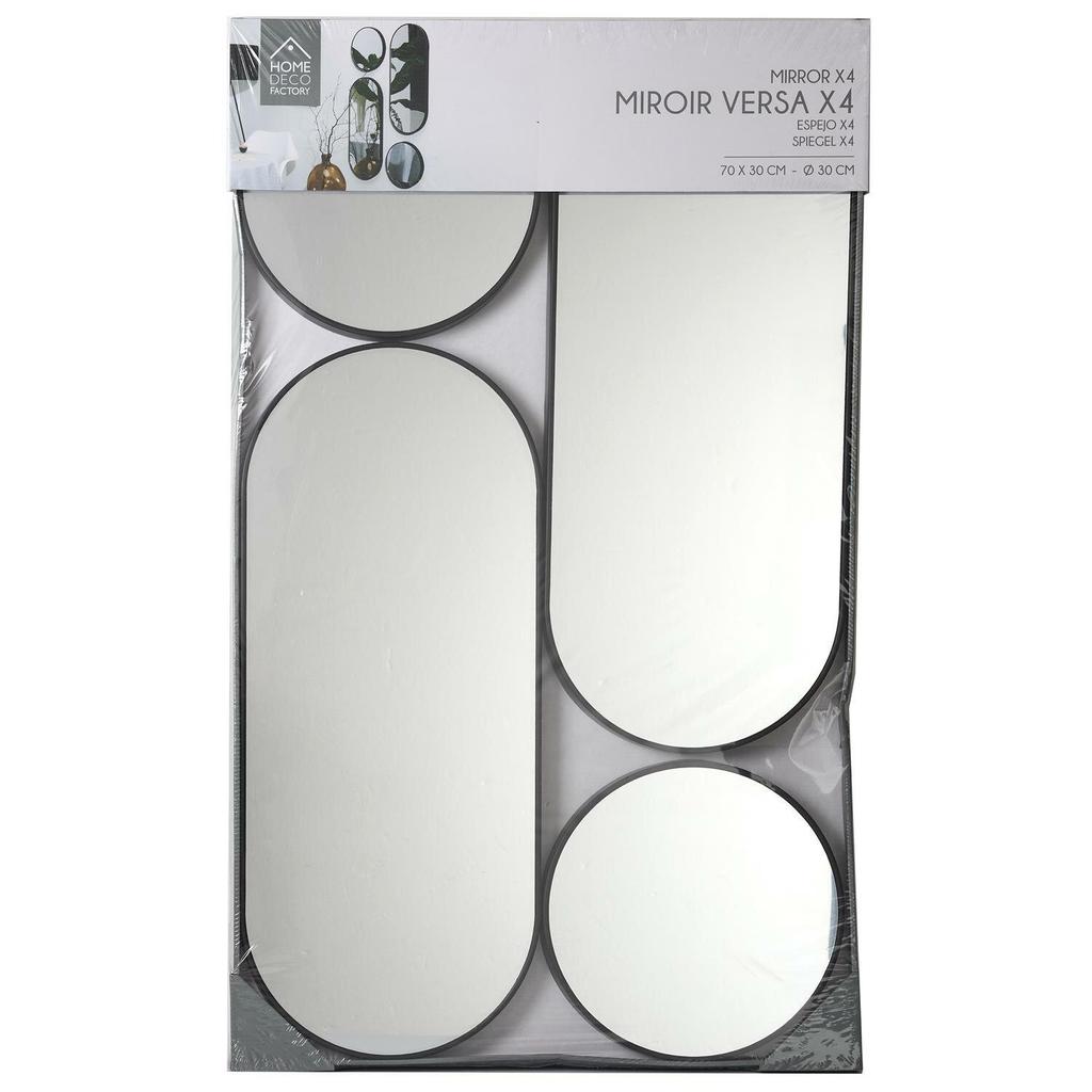 Set Of 4 Deco Round Mirrors Black