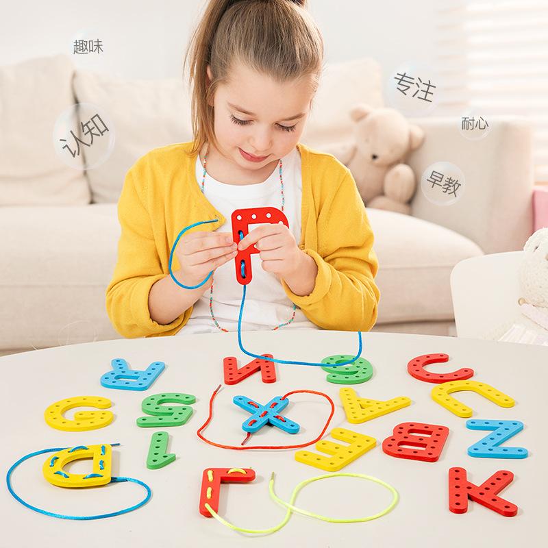 Numerical Letter Block Bead Childrens Rope Wearing Game Fine Motor Training Montessori Early Education Puzzle Toy