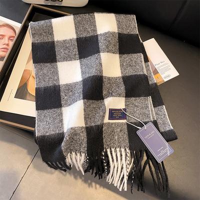 Black and White Plaid Scarf Women's Classic Checkerboard Plaid Winter Imitation Cashmere Shawl Couple Dual-use