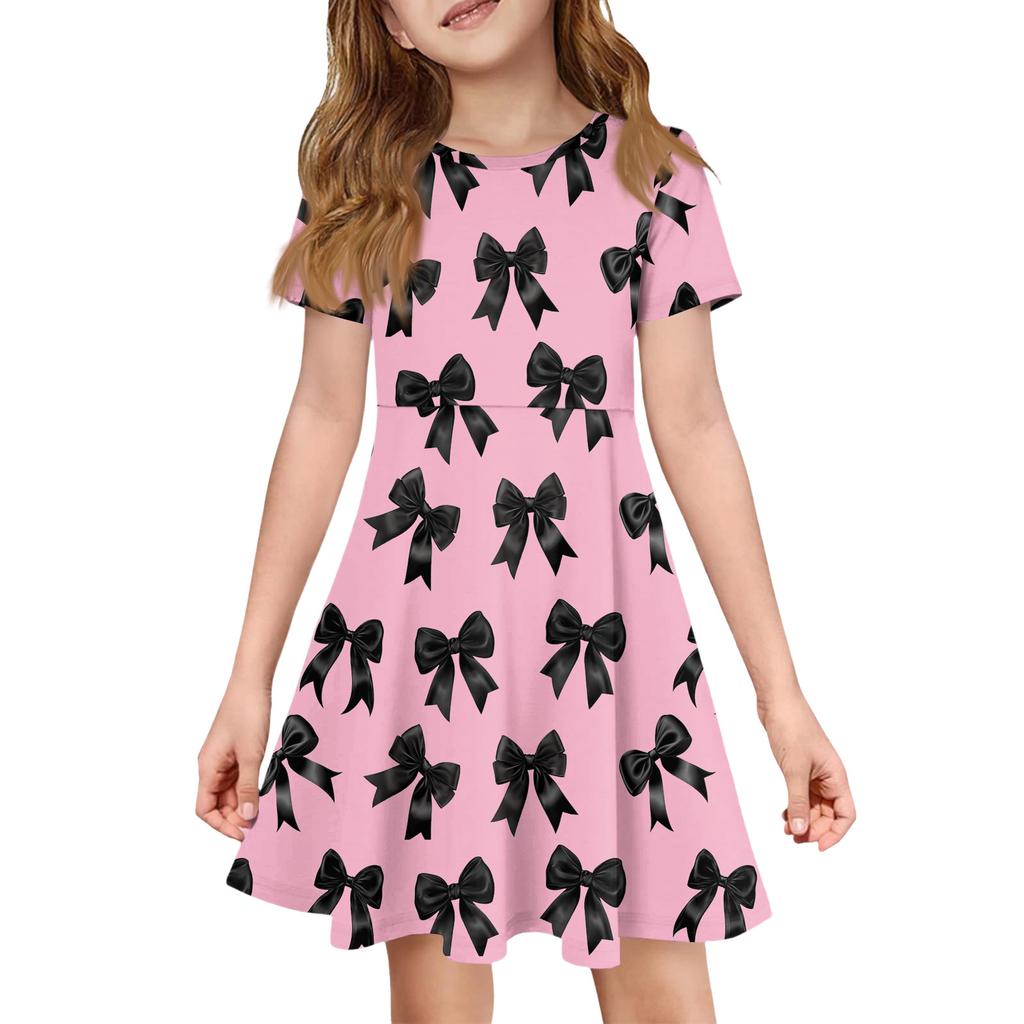 Girl Summer Dress Color & Print Short Sleeve Dress With Pocket Casual Dress Shorts Sleeve Party Dress Easter Day