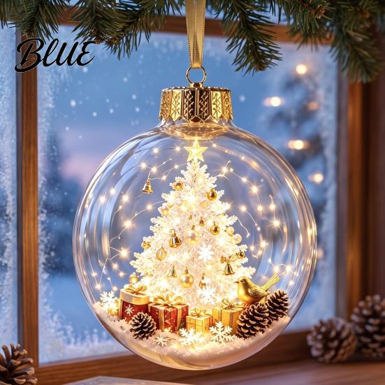 LED Hängende Weihnachtskugeln Beleuchtete Kugeln, 3D Miniatur Szene mit Warmen LED Winterdekorationen Licht, Klare Acryl Kugel Dekoration