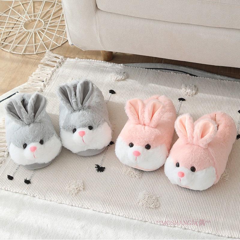 Autumn Winter Cute Rabbit Plush Slippers - Thickened Warm Cotton Shoes for Women