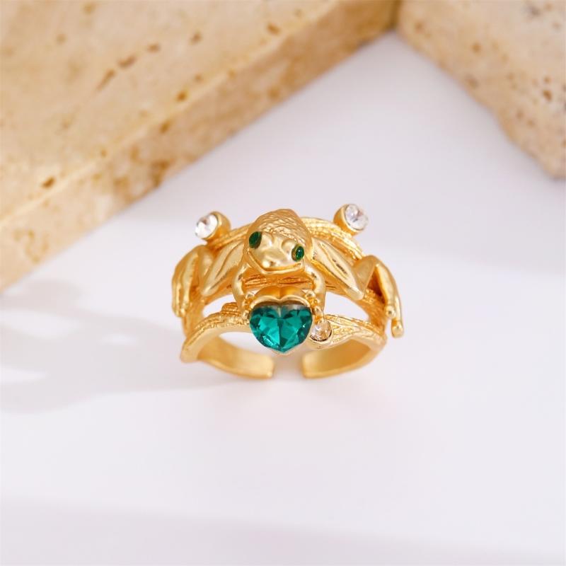 Emerald Green Heart Frogs Hug Ring Stylish Animal Finger Ring Unique Vintage Fashion Statement Jewelry for Women