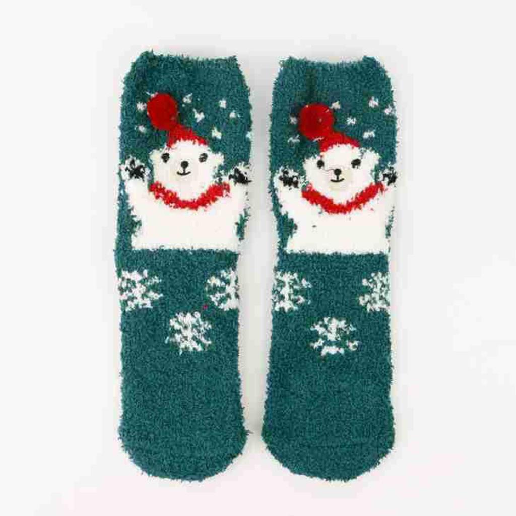 Ladies' Christmas Socks Christmas Tree Socks Thickened Warm Coral Velvet Sleep Socks Cartoon Elk Snowman