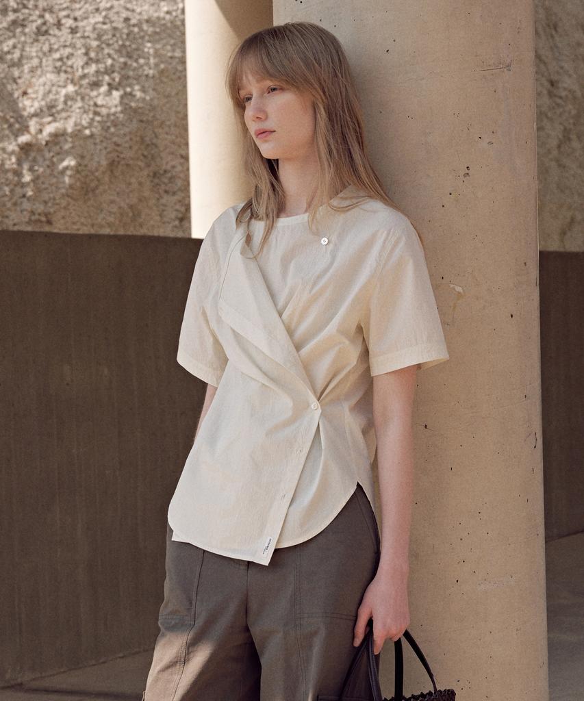 OSTKAKA Asymmetrical Round Wrap Shirt Cream