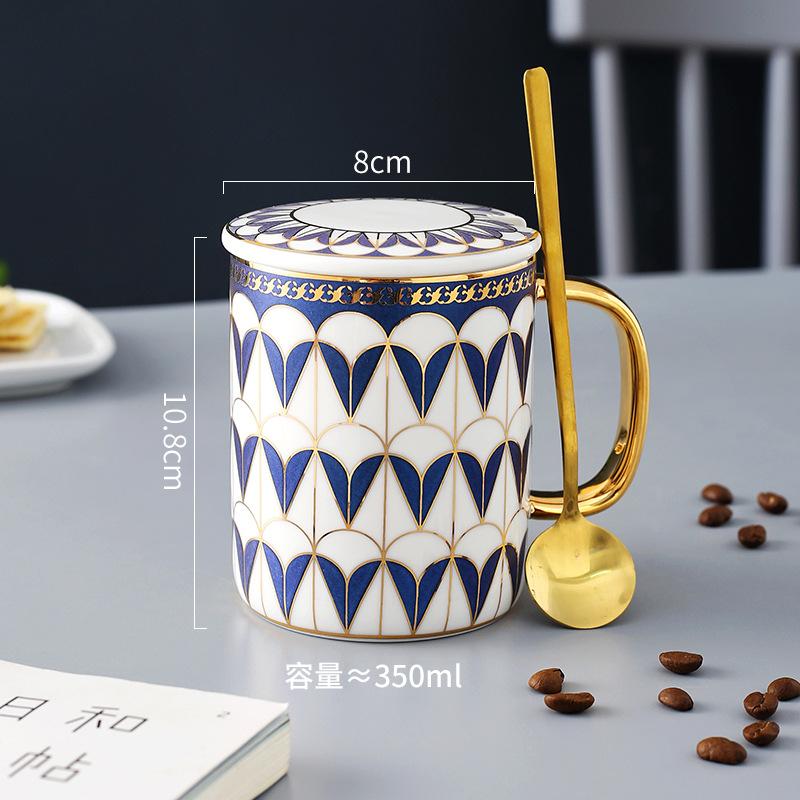 British Style Mug Couple Pair Cup Ceramic Water Cup Office Mug Coffee Cup High-End Covered Souvenir