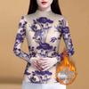 Mom's Autumn/Spring Long Sleeve Semi-High Neck Fleece Lined Shirt - High-End Print Tummy Covering T-Shirt Top