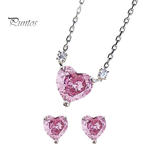 

Женский комплект серег и ожерелья с розовым горным хрусталем в форме сердца, кулон из нержавеющей стали, украшение для шеи, ювелирные изделия, комплект ювелирных изделий для выпускного, свадебной вечеринки розовый
