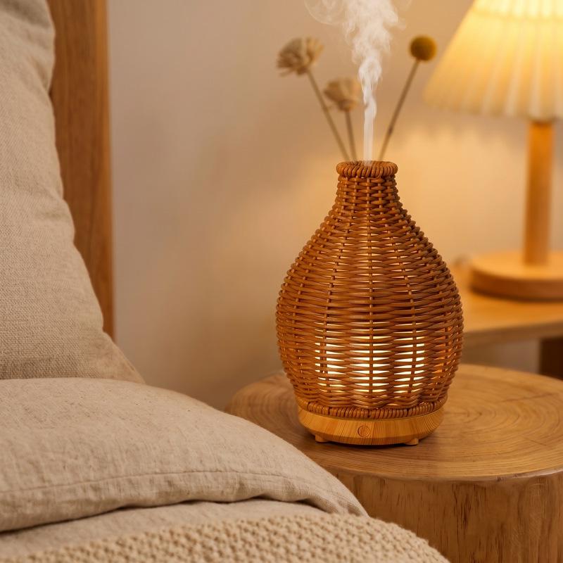 Wood Grain Rattan USB Ultrasonic Aroma Diffuser & Humidifier: Silent, Large Mist Volume