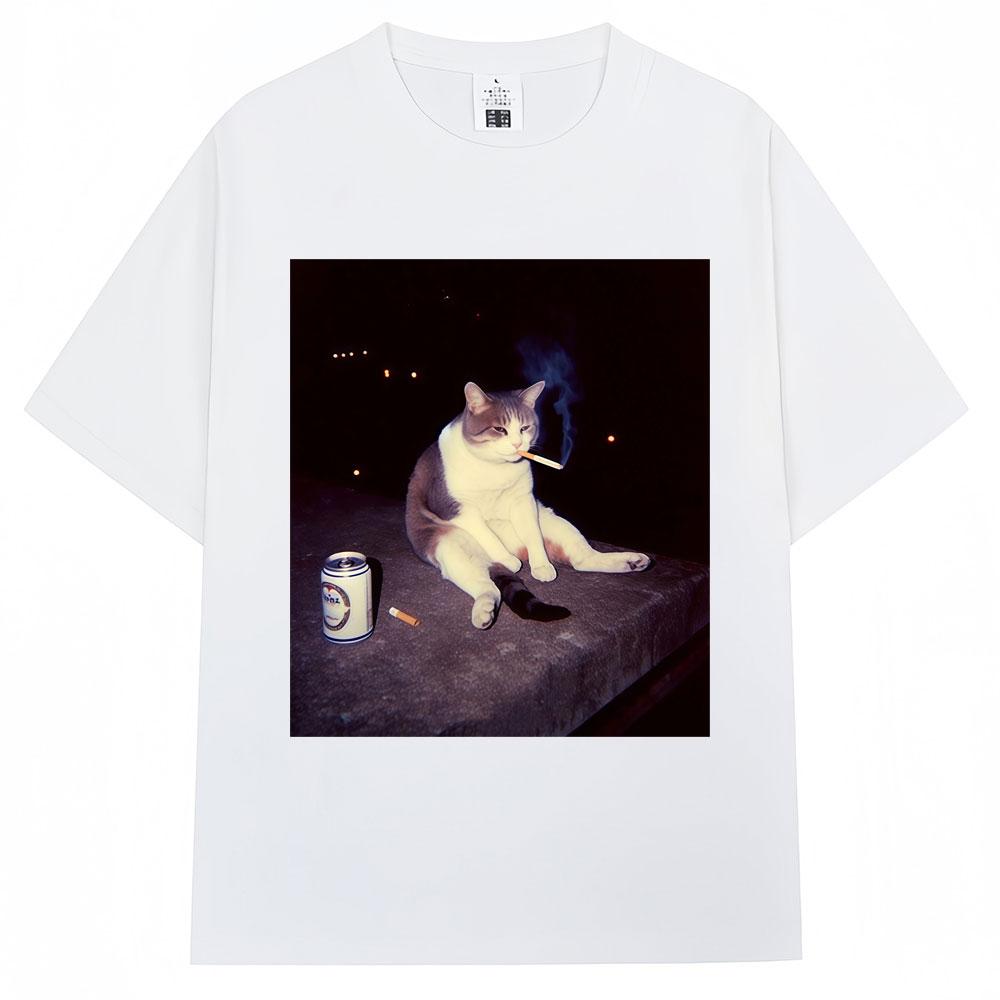 Funny Cat Smoking Meme Graphic TShirts Unisex Unisex Creativity Popular Cat Lover T Shirt Cool Oversized Cotton Vintage Tee Shirts
