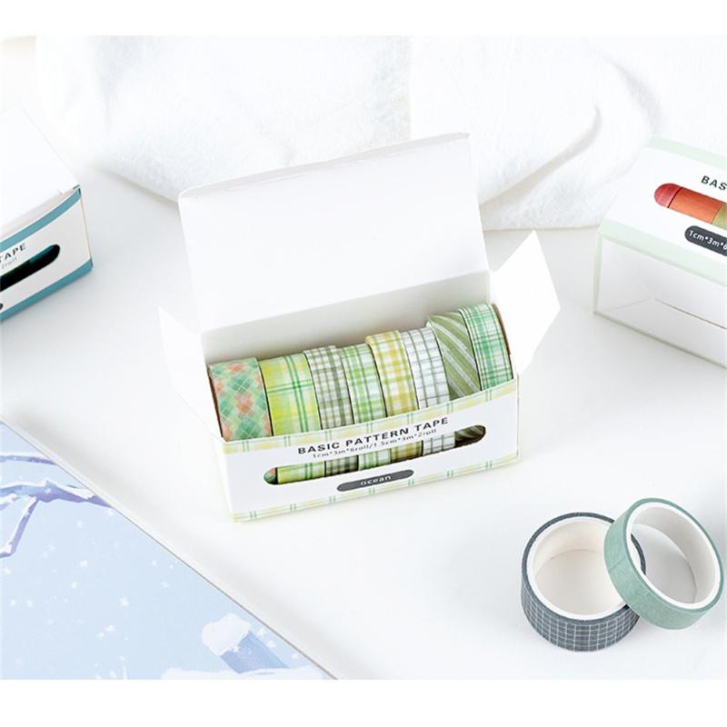 Ensemble de 8 Rouleaux de Ruban Coloré Rétro Grille Couleur Unie Multi-usage Bricolage Arts Artisanat Décoration Pour Journal