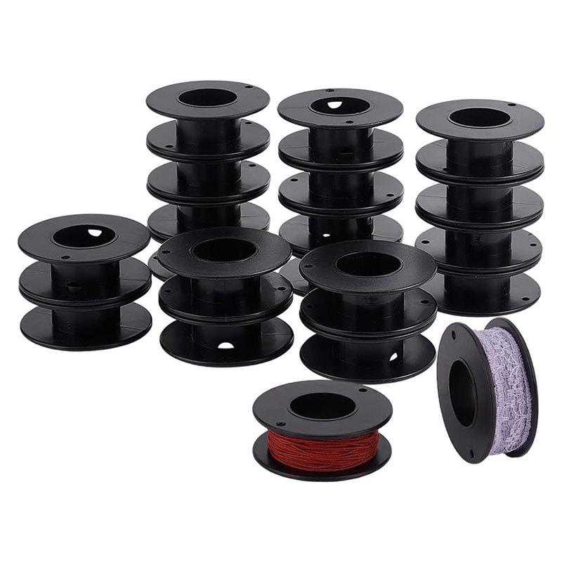 A25F-60Pcs Empty Spools, 2.1X0.7 Inch Plastic Thread Spools Ribbon Spools Black Craft Spools Wire Spool Weaving Bobbins