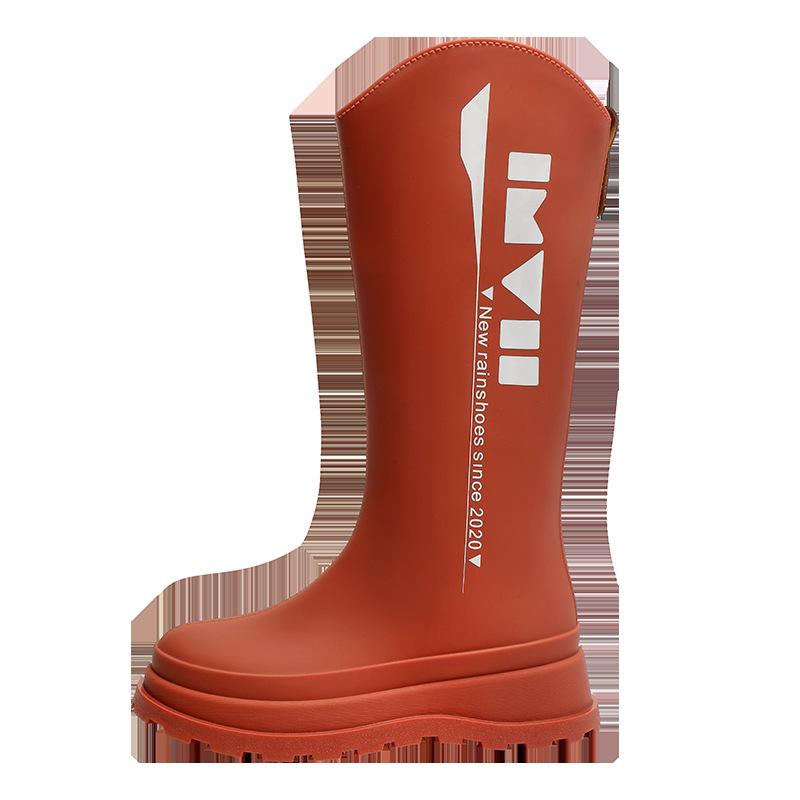 Low-heeled fashion long rain boots women's non-slip high-tube water shoes kitchen pvc women's rain shoes high-top women's soft rubber shoes