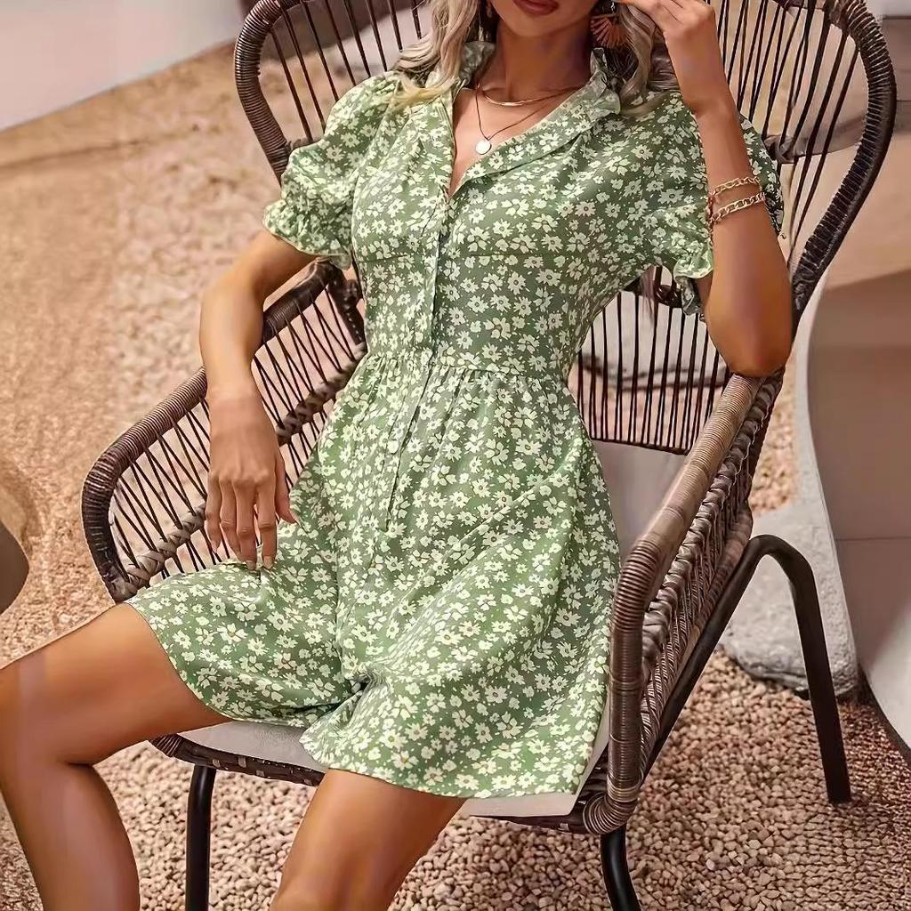Temu Women's Daisy Print Puff Sleeve Jumpsuit - Fashionable Holiday Wear