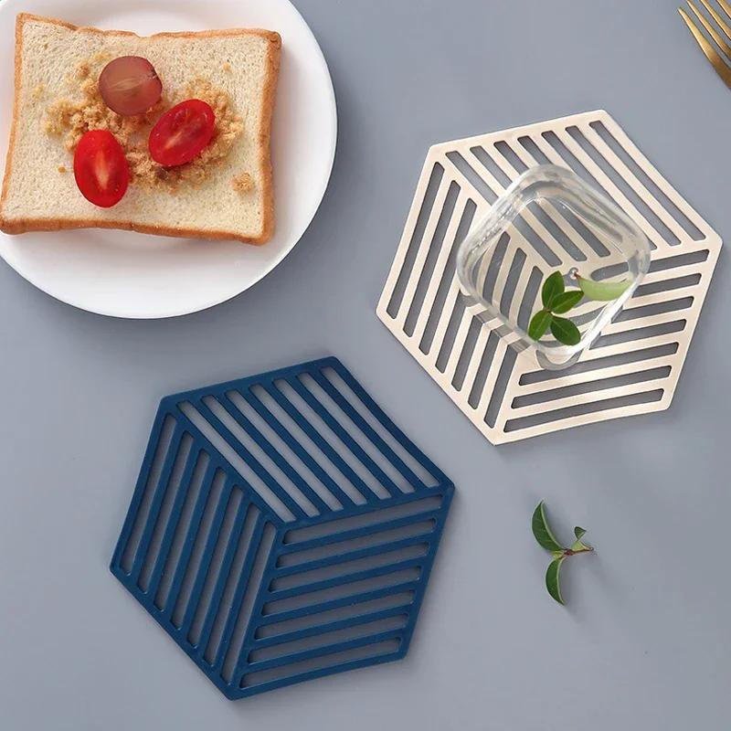 4/6Pc Silicone Trivet Mat And Hot Pads Hexagon Heat Resistant Multifuntion Kitchen Tool Counter Mat Silicone Placemat Pot Holder