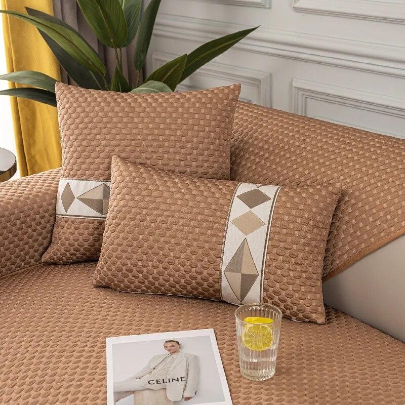 

Новая подушка для дивана Ice Silk Cool, однотонная, с волнистым узором, нескользящая, современная, простая, универсальная подушка для дивана Four Seasons 90x70cm 1pcs