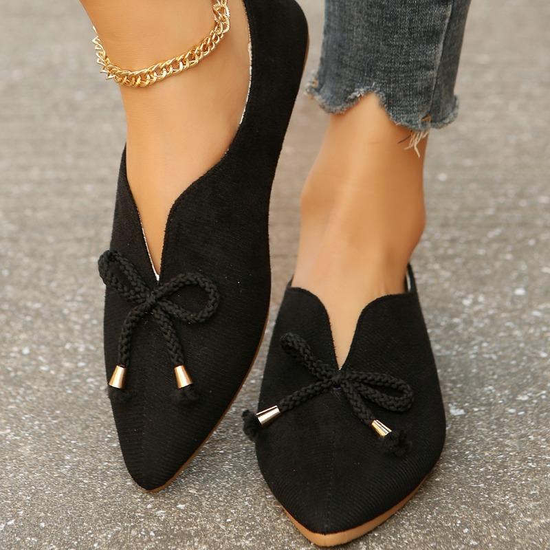 Women Shoes Shallow Pointed Toe Solid Bow Single Shoe Flat Bottomed Casual Slip On Comfort All Match Lazy Shoes Woman Sneakers