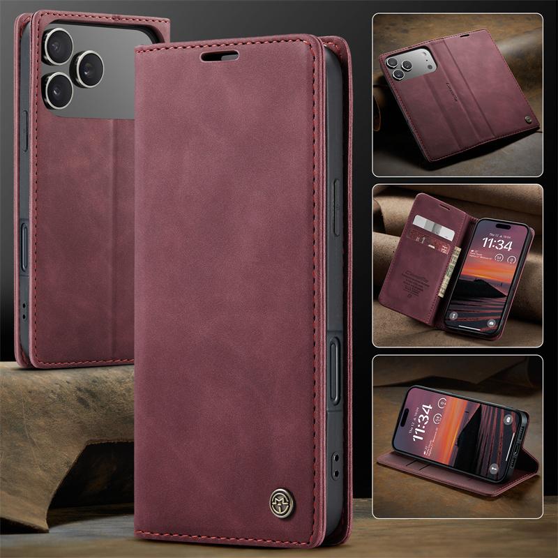 Business Magnetic Flip Leather Phone Case for iPhone 17 16 15 14 Pro Plus Air 16E 13 12 11 Pro Max Kickstand Card Wallet Cover