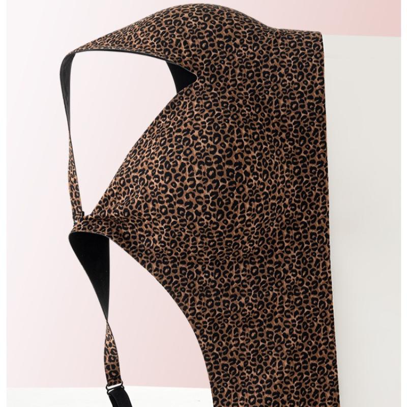 Women Leopard Print Seamless Wireless Bra, Deep V U-Back Adjustable Strap Comfort Everyday No Underwire Lingerie