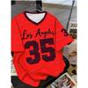 Sommer Modisch NR.35 Print Los Angeles V-Ausschnitt Damen Basic T-Shirt Locker und Bequem Kurzarm T-Shirt Tops Tee